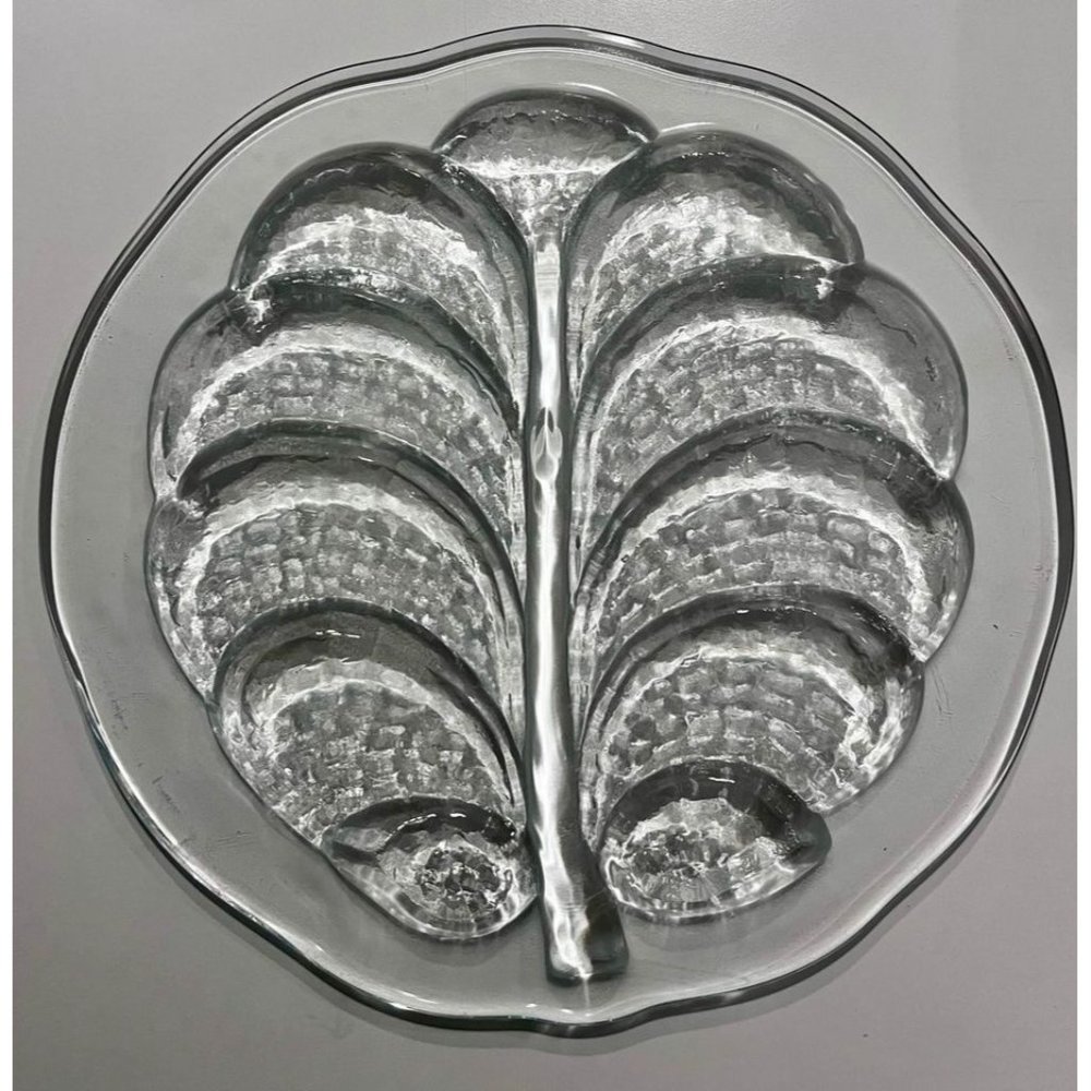 Vintage-MCM Orrefors EDEN Leaf CHEESE PLATE Platter Lars Hellsten, Sweden 1980s - Picture 3 of 5